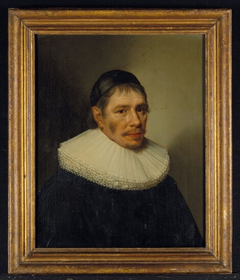 ÉCOLE HOLLANDAISE VERS 1600, ENTOURAGE DE MICHIEL JANSZ. VAN MIEREVELT, Portrait d'un savant, en buste, avec une collerette blanche