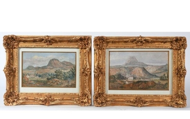 ECOLE ITALIENNE du XIXè. Signature non identifiée. « Paire de paysages montagneux animés ». 2...