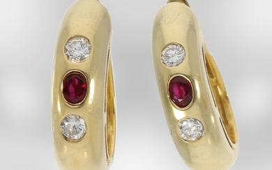 Ear jewellery: very beautiful ruby/brilliant creoles, total approx....