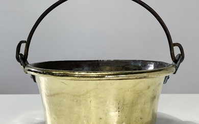 Early 19th century French Brass Cauldron with copper base and...