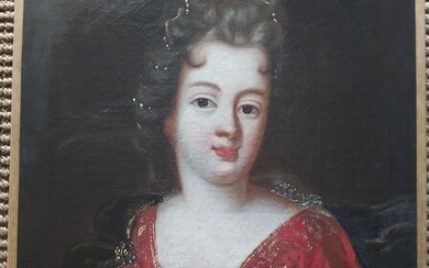 Ecole FRANCAISE vers 1680, entourage de Pierre MIGNARD Portrait de femme portant une robe rouge...