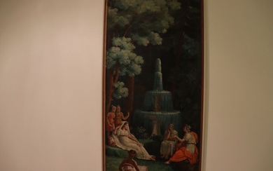 École du XIXe siècle. Scène de genre à la fontaine. papier peint. Dimensions : 113...
