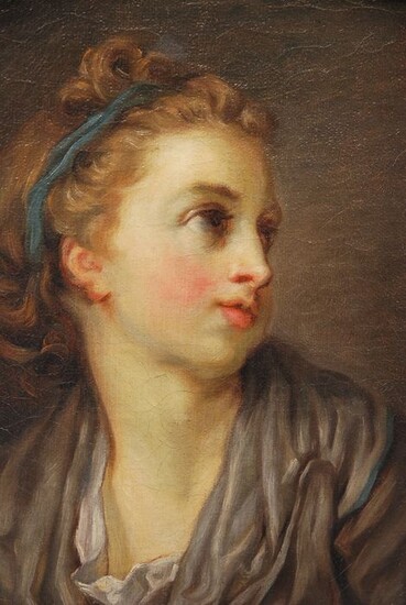Ecole française du XVIIIe, Suiveur de Jean-Baptiste Greuze- Jeune fille en buste