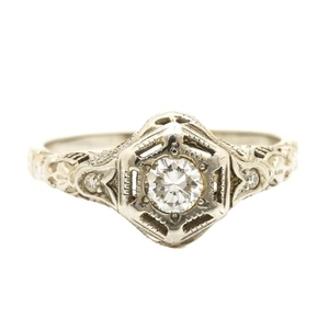 Edwardian 18K White Gold Diamond Ring