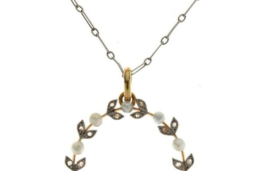 Edwardian rose diamond and seed pearl set pendant, of...