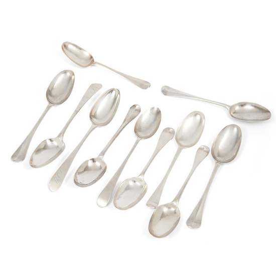 Eleven Silver Tablespoons, New England, first half of the 18th...