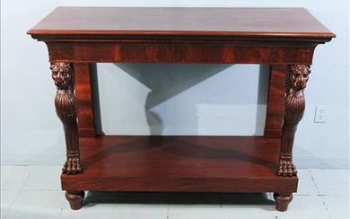 Empire mahogany pier table with standing lion supports