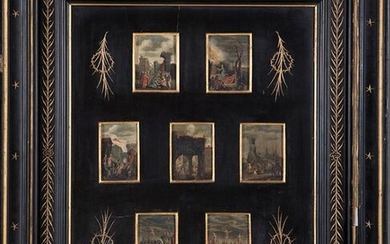 FLAMENCO SCHOOL S. XVII "Scenes of the Passion" Set of seven oil paintings on copper. Measures: 8 x 5,5 cm. each one. Framed. Exit: 8000uros. (1.331.088 Ptas.)