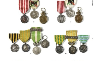 FRANCE.EXPEDITIONS COLONIALES Trois médailles : -Médaille du Tonkin, en argent, modèle de la Marine. Fabrication...