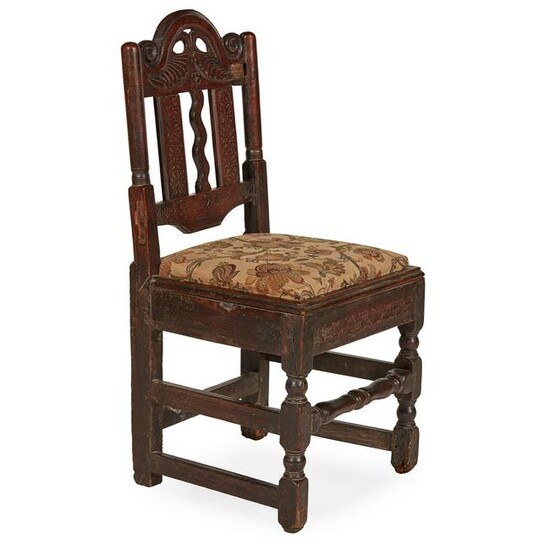 FRENCH CARVED WALNUT SIDE CHAIR EARLY 18TH CENTURY