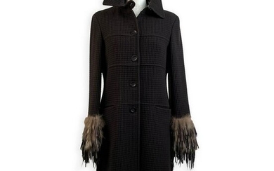 Fendi Black Cashmere and Wool Coat with Fur Trim Size