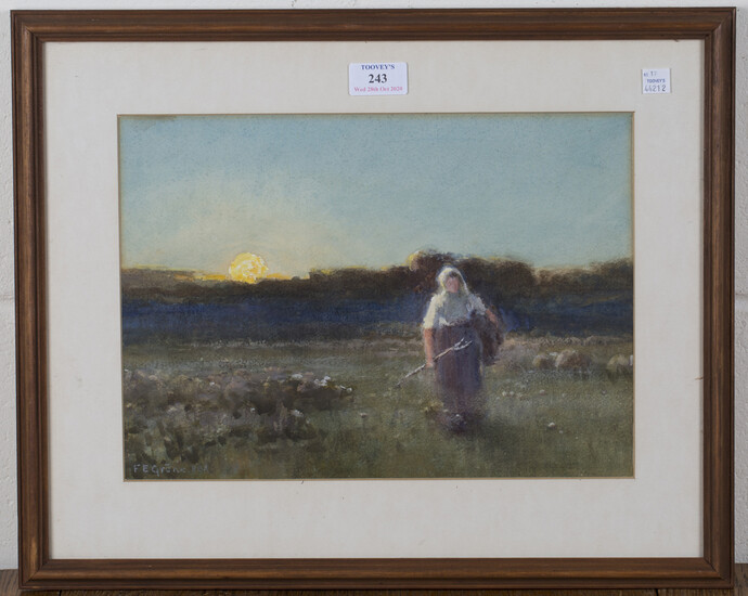 Ferdinand E. Gröne - Worker returning Home after Her Toil, watercolour with gouache, signed, 24