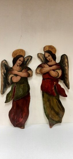 Flying angels (2) - oil on the table - 19th century