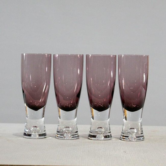 Four [4[ Amethyst Goblets Clear Weighted Base
