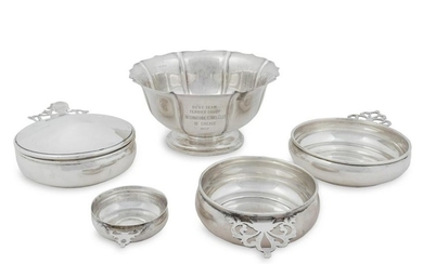 Four American Silver Porringers and a Presentation Bowl