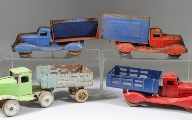 Four Tin Plate Truck Models, Circa 1940's, including covered...