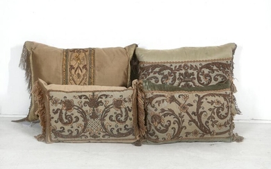 Four velvet and metal thread embroidered pillows