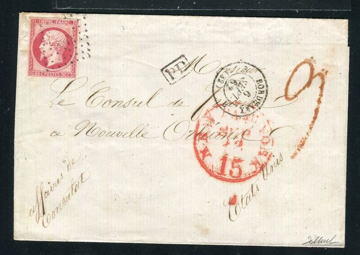 France 1862 - Rare letter from Bordeaux addressed to the French consulate in New Orleans