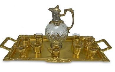 French Christofle Galia gilt jug & 9 glasses set