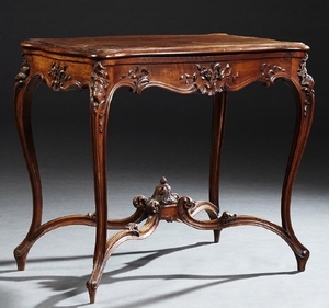 French Louis XV Style Carved Walnut Lamp Table, 19th