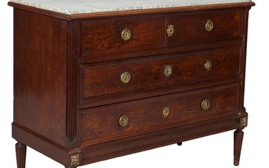 French Louis XVI Style Marble Top Walnut Butler's Commode, 19th c., H.- 36 1/2 in., W.- 47 in., D.