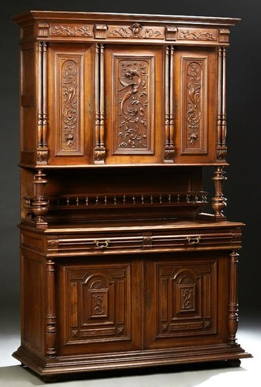 French Provincial Henri II Style Carved Walnut Buffet a