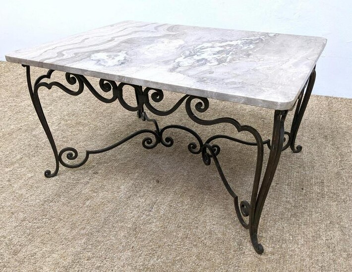 French Style Marble and Iron Coffee Cocktail Table. Scr