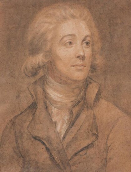 French school of the end of the 18th century. Portrait of a man. Charcoal drawing and chalk highlights on framed paper. On the back label in Paris, Adolf Le Goupy. Size: 48x37 cm.