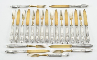 French silver handle (11) fruit knives and (12) forks