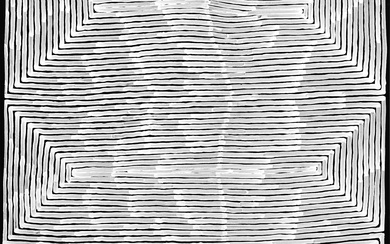 GEORGE (HAIRBRUSH) TJUNUGURRAYI, Pintupi (1943 -), Tingari, acrylic on linen (ready to hang), 82 x 102 x 2 cm. (32.2 x 40.1 x 0.7 in.)