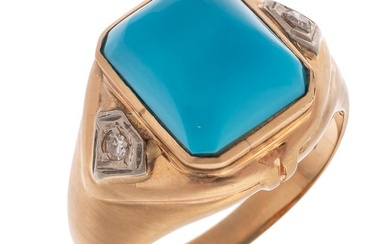 Gent's Turquoise, Diamond, 14k Yellow Gold Ring