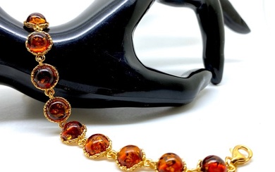 Genuine Baltic amber bracelet sterling silver 24k gold plated - Amber - Succinite