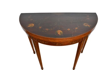 George III style polychrome painted demi-lune card table