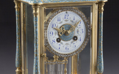 Gilt and champleve enamel mantle clock