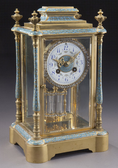 Gilt and champleve enamel mantle clock