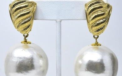 Givenchy Gilt & Huge Cotton Candy Pearl Earrings