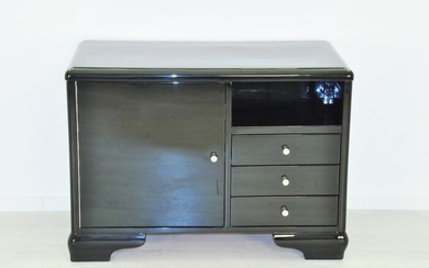 Glossy black Art Deco chest of drawers with door