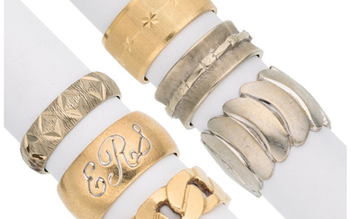 Gold Rings The lot includes three 14k white and...
