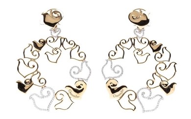 Gold and diamonds earrings - by CHANTECLER CAPRI rose and white 18k gold, of circular...