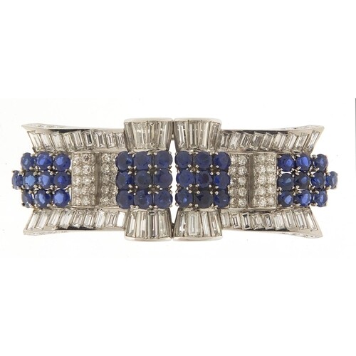 Good Art Deco diamond and sapphire three piece scarf clip br...