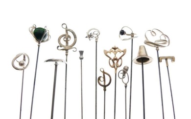 Good selection of hat pins to include silver examples...