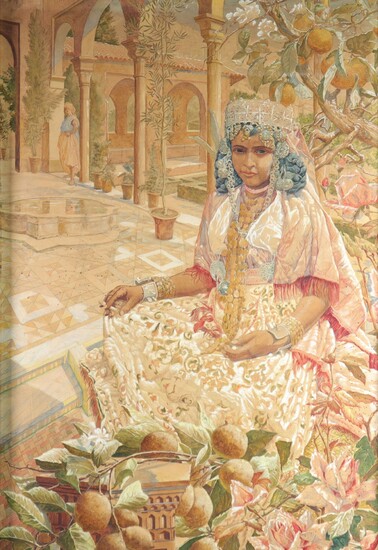 Grande paire d'aquarelles et huiles Orientalistes sur papier 19ème