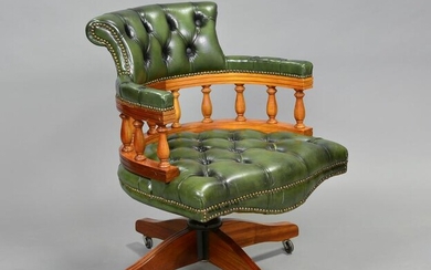 Green Leather Button Tufted Chesterfield Office Chair