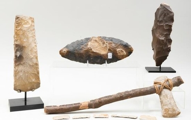 Group of Neolithic Stone Axe Heads, a Stone Scraper and