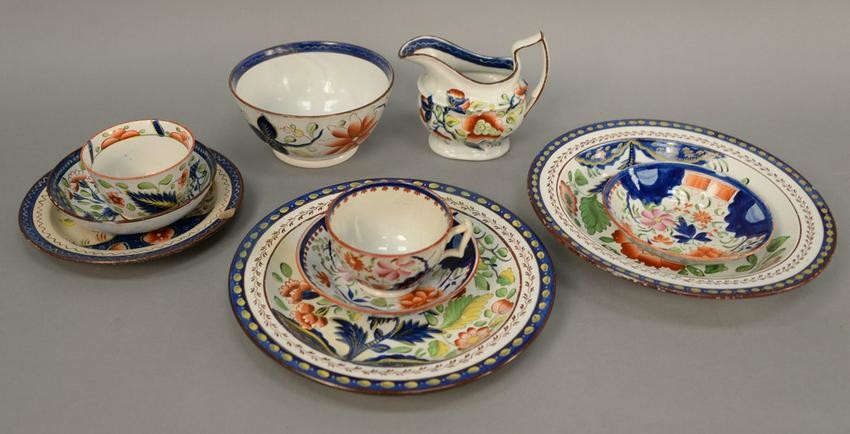 Group of ten Gaudy Dutch pieces, single rose pattern