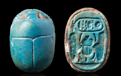HUGE EGYPTIAN FAIENCE SCARAB WITH CARTOUCHE OF TUT - ANCH...
