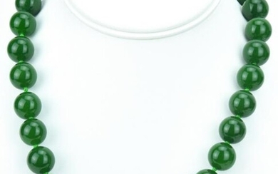 Hand Knotted 12mm Green Jade Bead Necklace