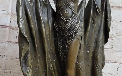 Hand Made Belly Dancer Bronze Sculpture Figure On Marble Base - 16lbs