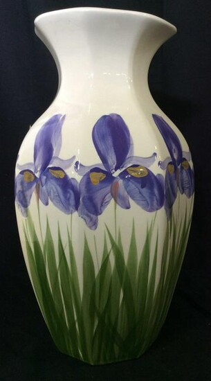 Hand Painted & Signed Ceramic Iris Vase