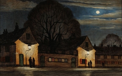 Harald Engman: Night at Nyboder, Copenhagen. Signed Harald Engman 1931. Oil on canvas. 30×40 cm.